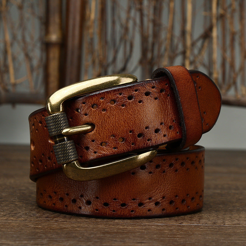 Hollowed-out First-layer Cowhide Pin-buckle Belt For Mengenuine Leather Belt For Jeans