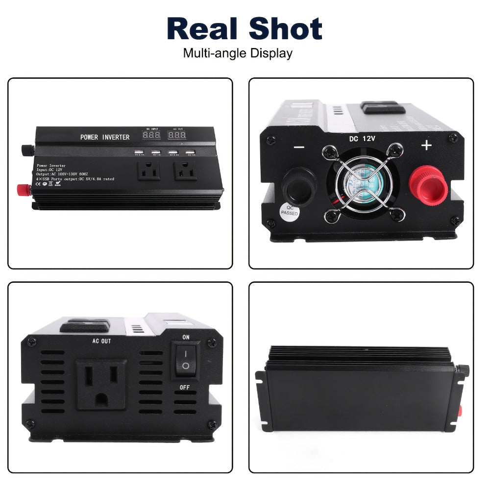 Portable 12V DC to 110V AC Power Inverter with LCD Display, Cooling Fan and 6600W Checkout Label — image 6
