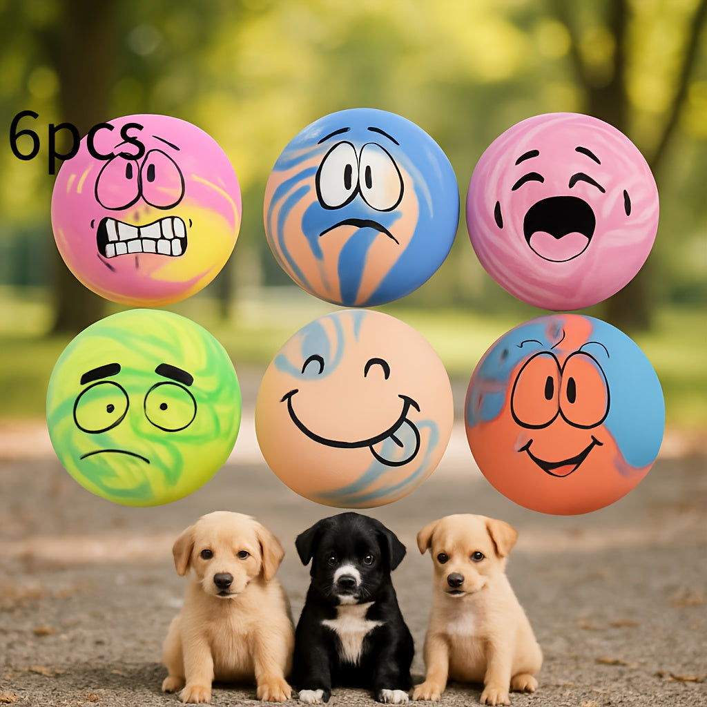 Six-Pack Squeaky Latex Dog Ball Set with Assorted Cartoon Faces and 2.2-Inch Pictured Diameter — image 1