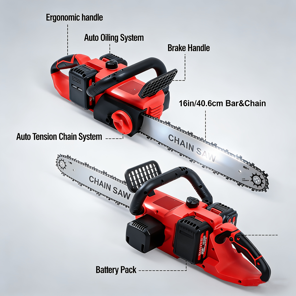 Cordless Brushless Chainsaw Kit with 12- or 16-Inch Guide Bar, Two Batteries, Charger and Cutting Accessories — image 7