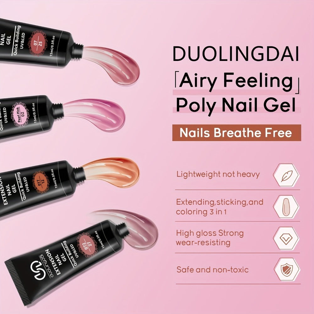 Twelve-Color Poly Extension Gel Tube Set with Nude, Pink, White and Clear Shades for UV or LED Nail Art and Extensions — imag