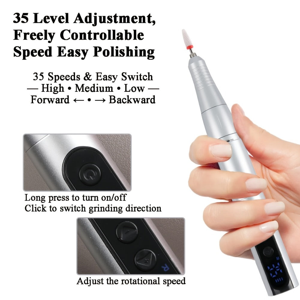 Electric Nail Drill 35000 RPM USB Rechargeable Pen with Digital Display and Three Color Options — image 2