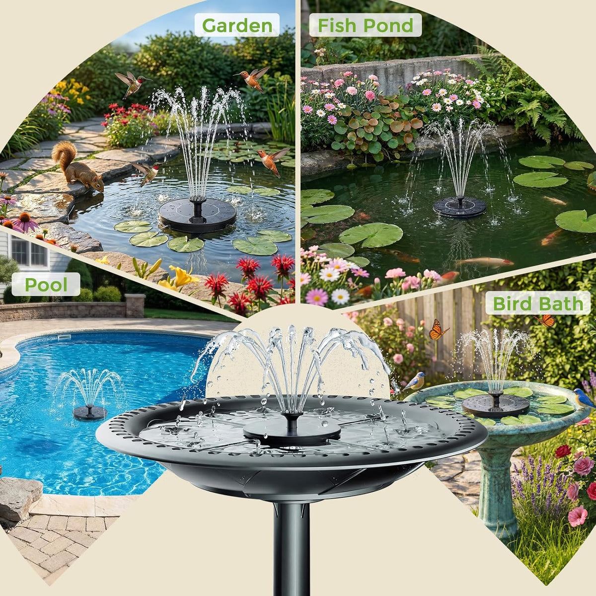 Black Floating Solar Fountain Pump with 16 cm Disc and Interchangeable Spray-Head Fittings — image 5