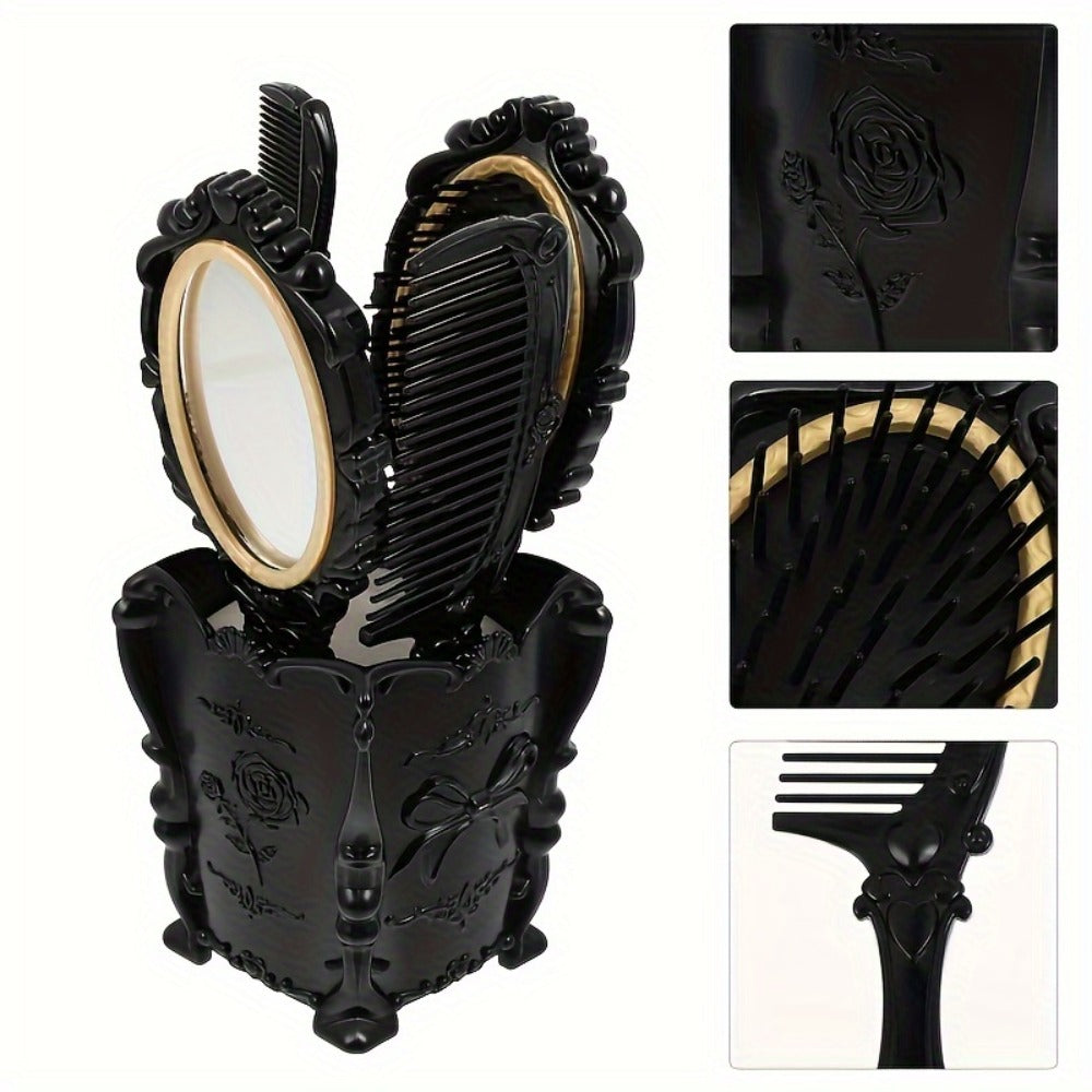 Retro Hair Comb Set with Mirror Scalp Massage Hairbrush Pocket Mirror Vintage Vanity Brush Set for Women Girls Travel Daily G
