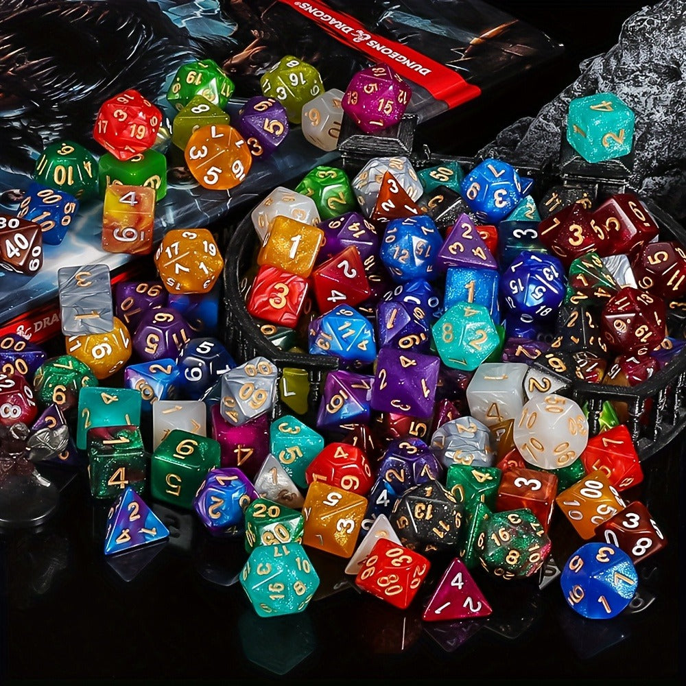DND Polyhedral Dice Set 141pcs – 20 Complete 7-Die Sets for D&D RPG Tabletop Games, Includes Velvet Bag, Acrylic Multi-Color 