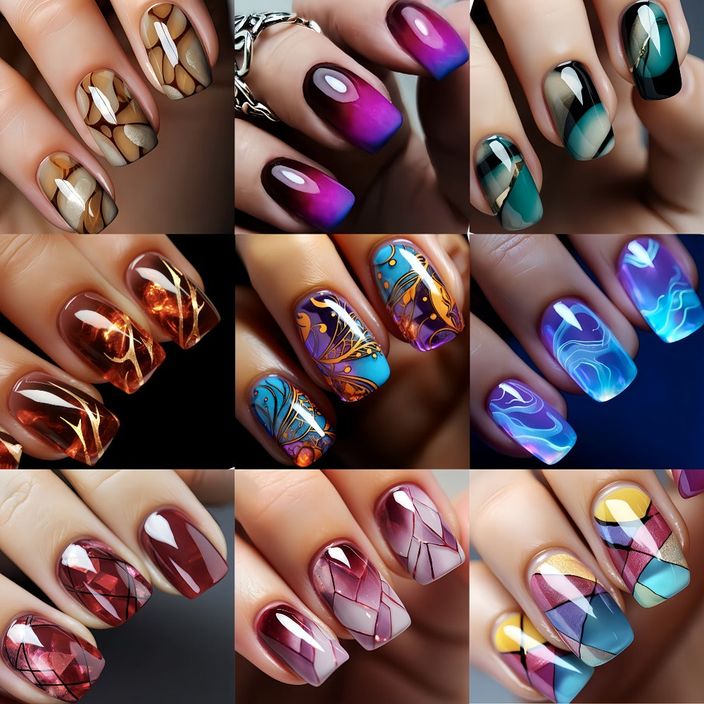 Press On Nails 216-Piece Medium Square Set with Marble, Stripe, Gradient and Flame Designs — image 3