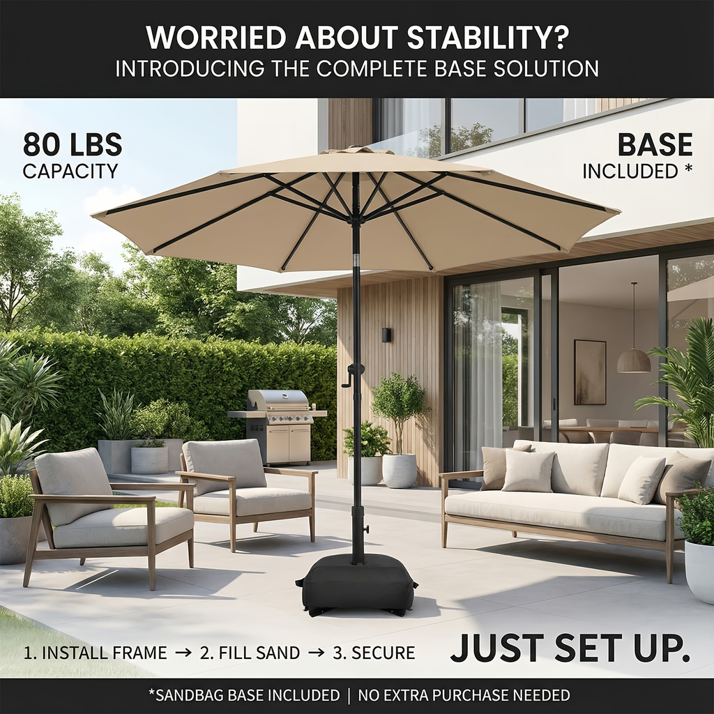 Patio Umbrella 9FT Market Table Style with Dual Vents, Tilt, Crank and Eight Color Options — image 13