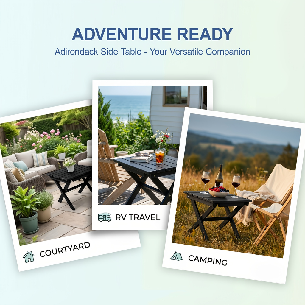 Outdoor Side Table HDPE Collapsible Weather-Resistant Portable End Table for Adirondack Chair, Camping, RV, Poolside & Garden