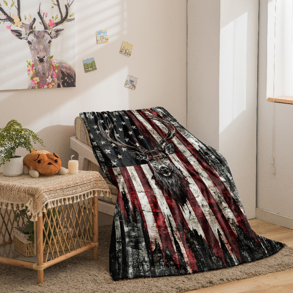 Deer Pattern Flannel Throw Blanket 200-250GSM, for Sofas, Beds and Everyday Home Comfort, with the Listed Configuration — ima