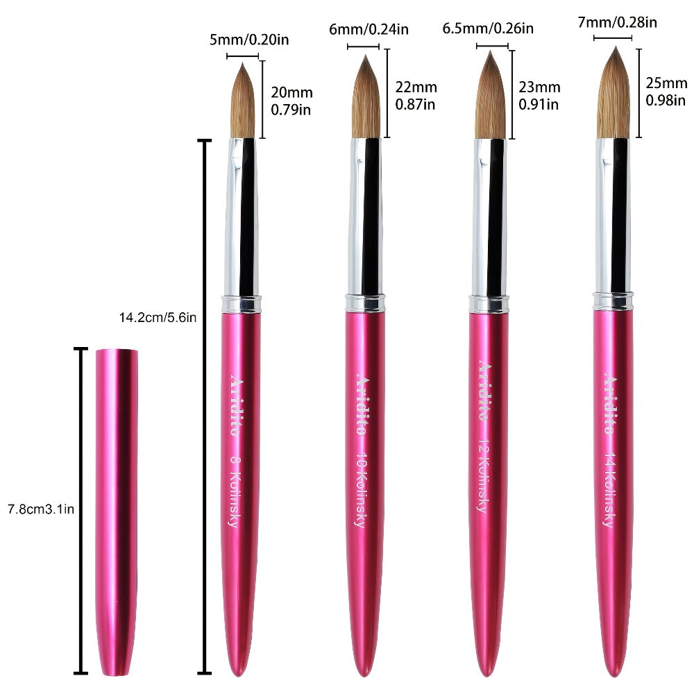 Kolinsky Acrylic Nail Brush Set 100% Pure Kolinsky Hair Flat Shape Sizes #10 #12 #14 – Professional Nail Art Sculpting Extens
