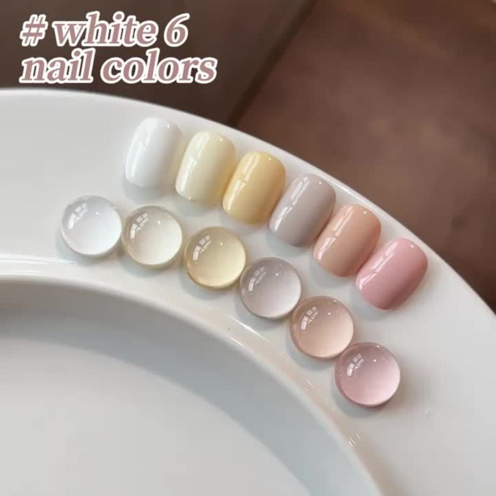 Gel Nail Polish 6-Color Gentle White Set with Milk-Tea, Cherry-Blossom Pink and Soft Shades for UV/LED Soak-Off Cure — image 