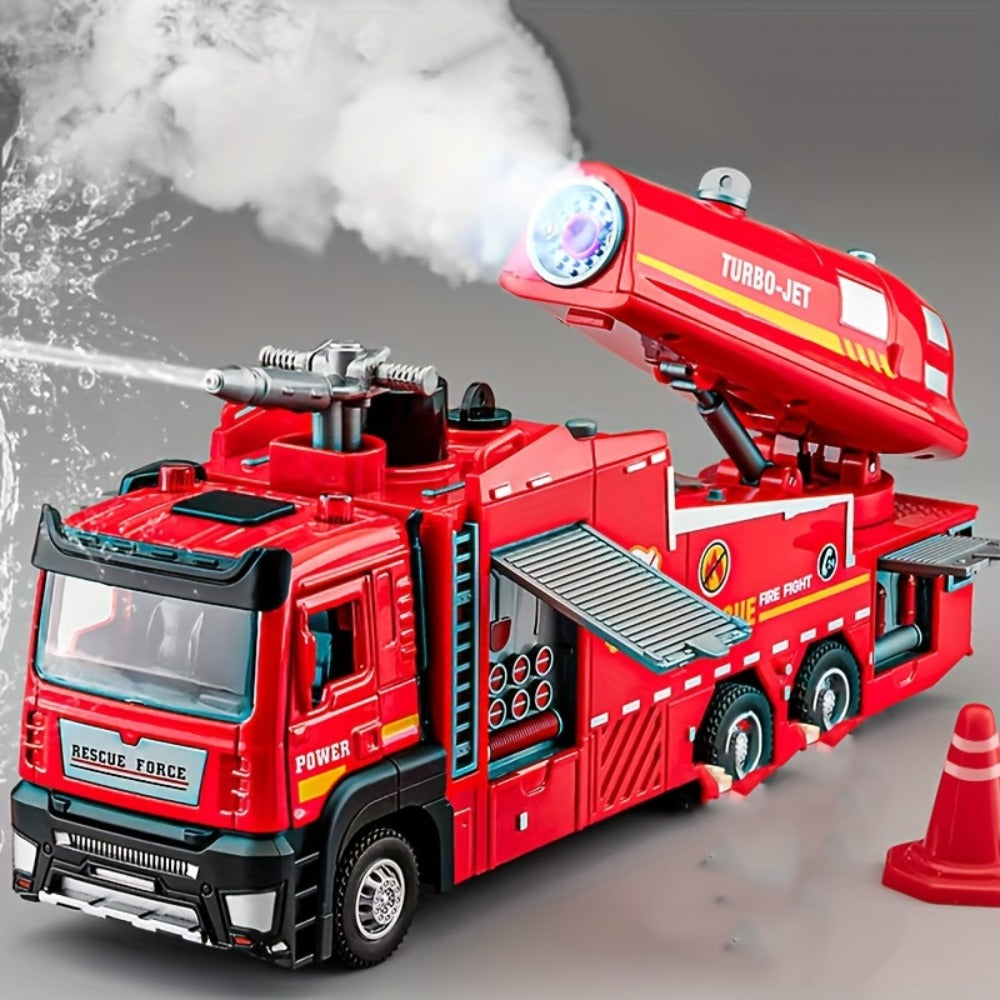 Zinc Alloy Fire Truck Toy with Water Mist Spray, Pull Back Fire Engine with Lights & Sounds — image 6