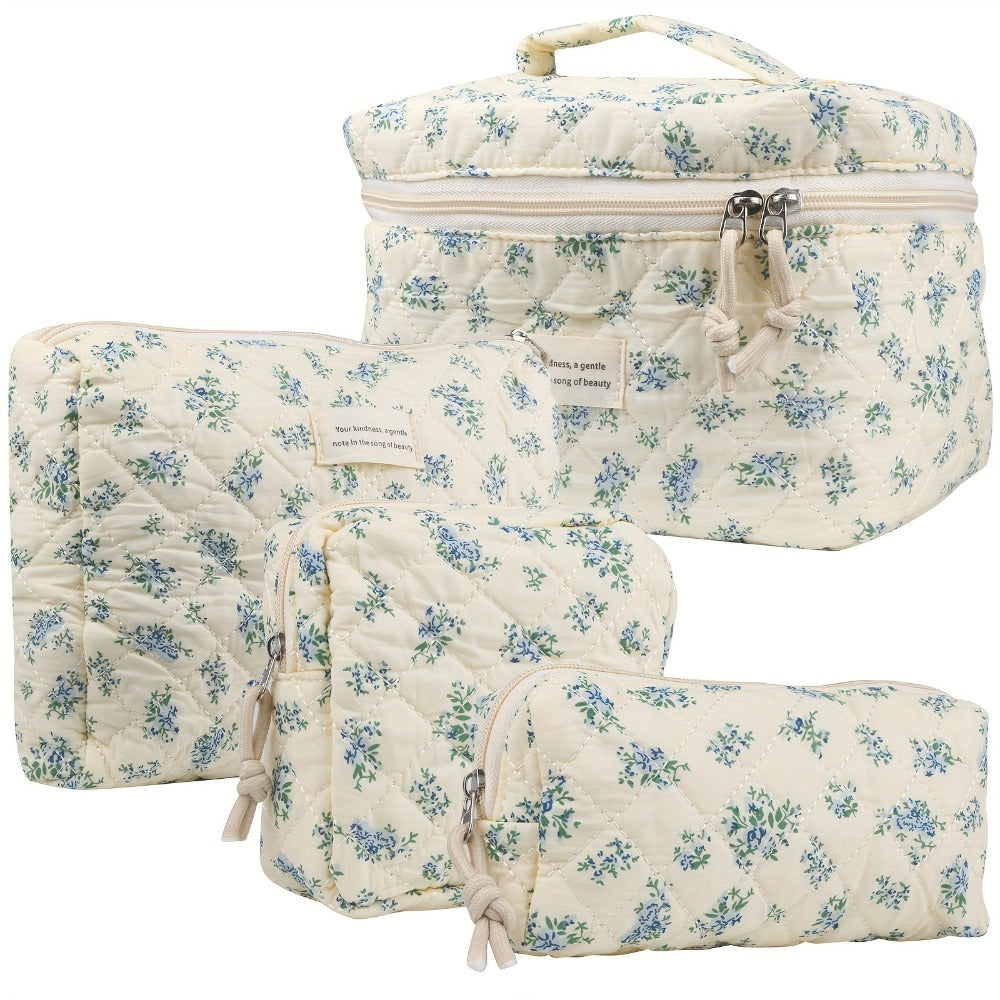 Makeup Bag Four-Piece Quilted Cotton Floral Pouch Set in Five Styles for Travel, Vanity and Everyday Beauty Storage — image 2