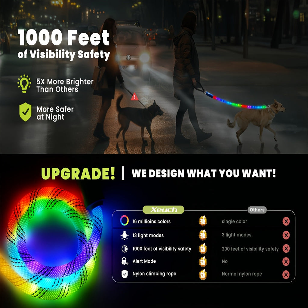 Four-Foot LED Dog Leash with Rechargeable Multicolor Light Strip, Rotating Hook and 13 Pictured Modes — image 3