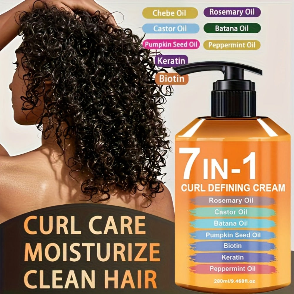 7-in-1 Curl Styling Cream, 280ml Orange-Label Pump with Rosemary, Castor and Batana Oils on Label — image 1