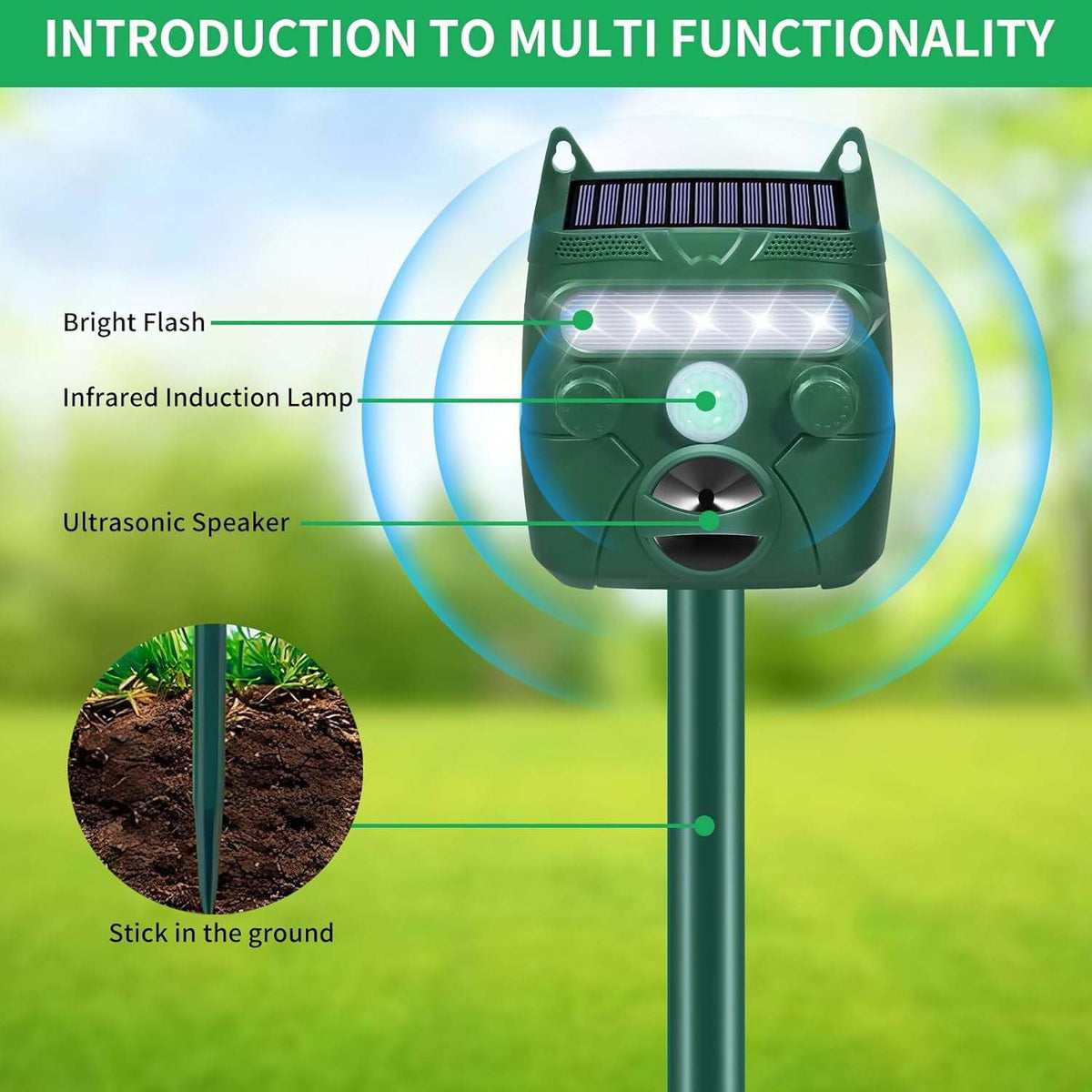 Solar Ultrasonic Animal Repeller for Garden, Yard and Pest Management, with the Listed Configuration — image 4