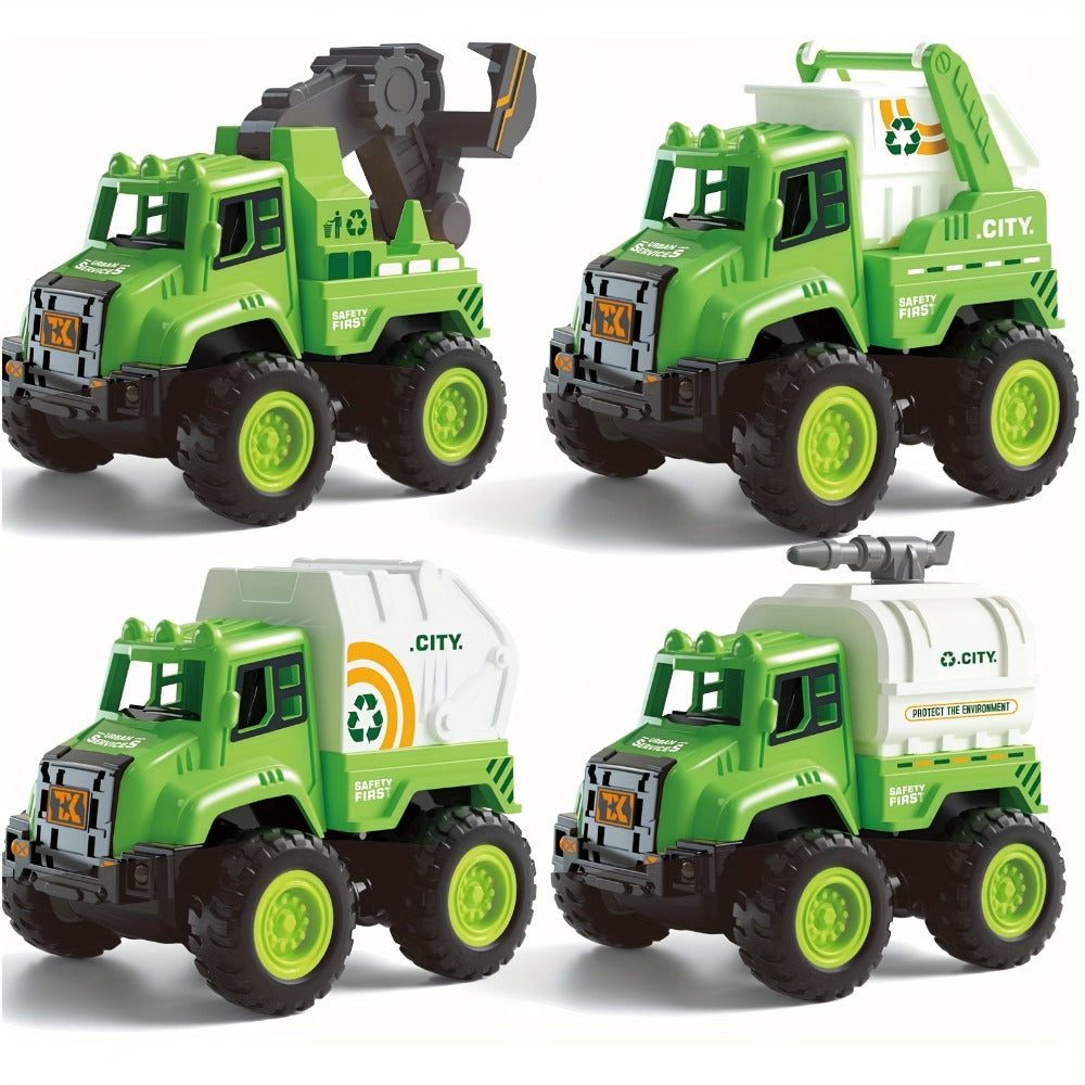 4-Piece Construction Truck Set for Kids, Excavator Dump Truck Crane Cement Mixer Sandbox STEM Engineering Vehicle Playset — i