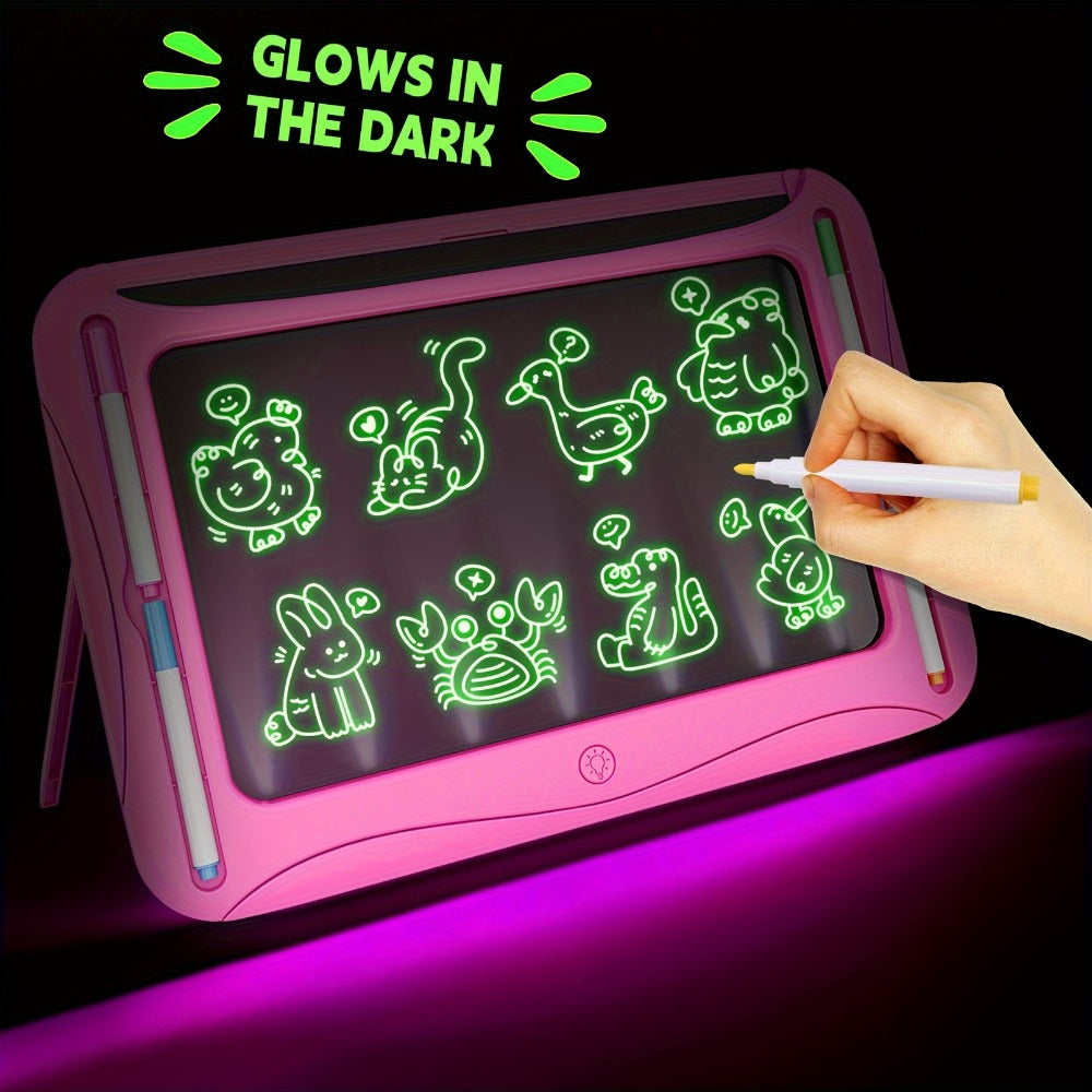 LED Light Up Drawing Board for Kids, 9 Double-Sided Tracing Cards 6 Markers Glow Doodle Travel Art Toy for Girls Boys Ages 3-