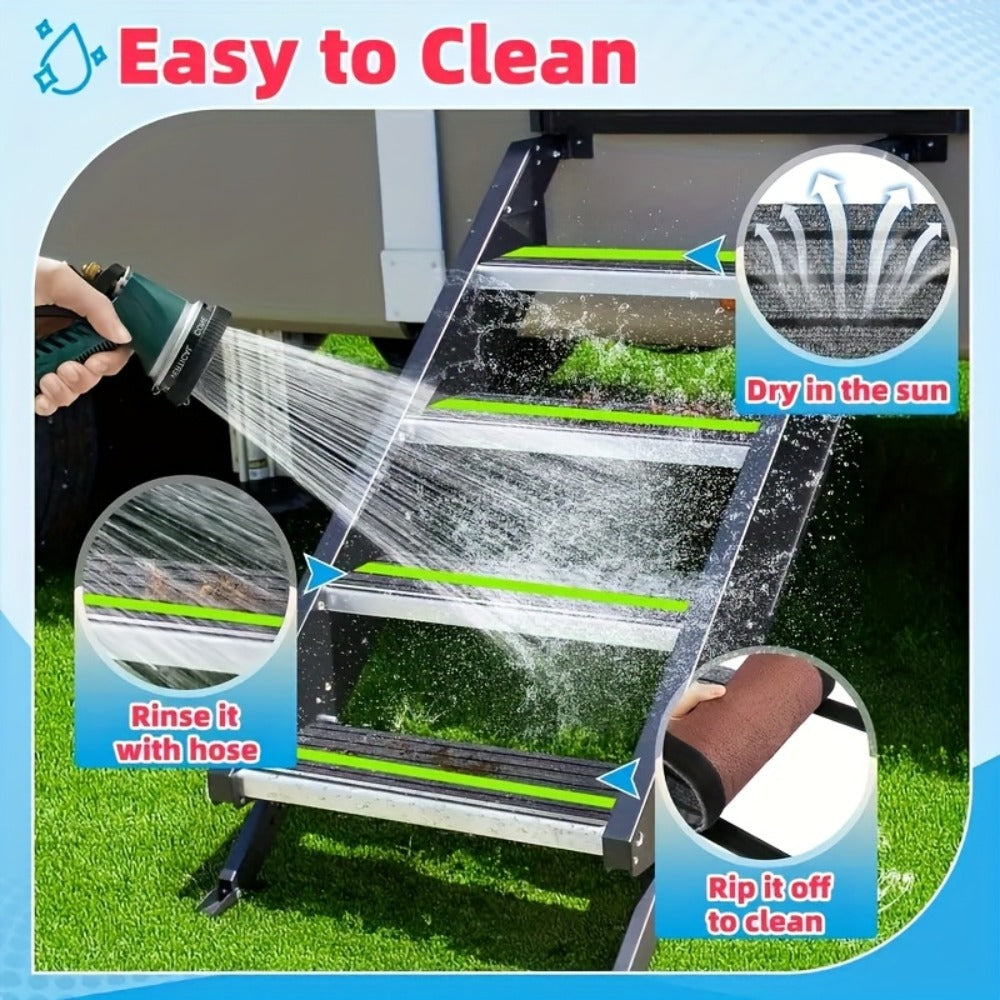 RV Step Covers Non-Slip Reflective – Durable Polyester Camping Rug Set for Travel Trailer, Motorhome & Outdoor Adventures, 2 