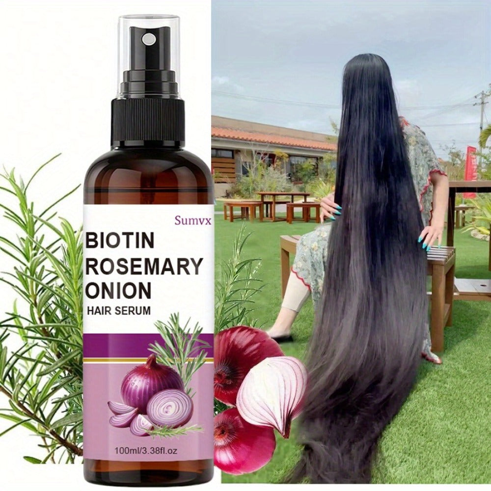 Biotin Rosemary & Onion Oil Hair Growth Serum Spray 100ml – Leave-In Treatment for Damaged Brittle Hair, Reduces Breakage & F