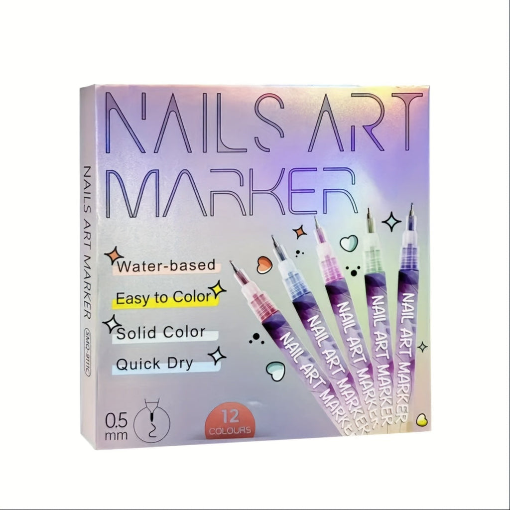 Nail Art Pens Set 12 Colors Quick Dry 3D Doodle Dot Stitching Nail Art Pen Kit – DIY Nail Design Tools — image 19
