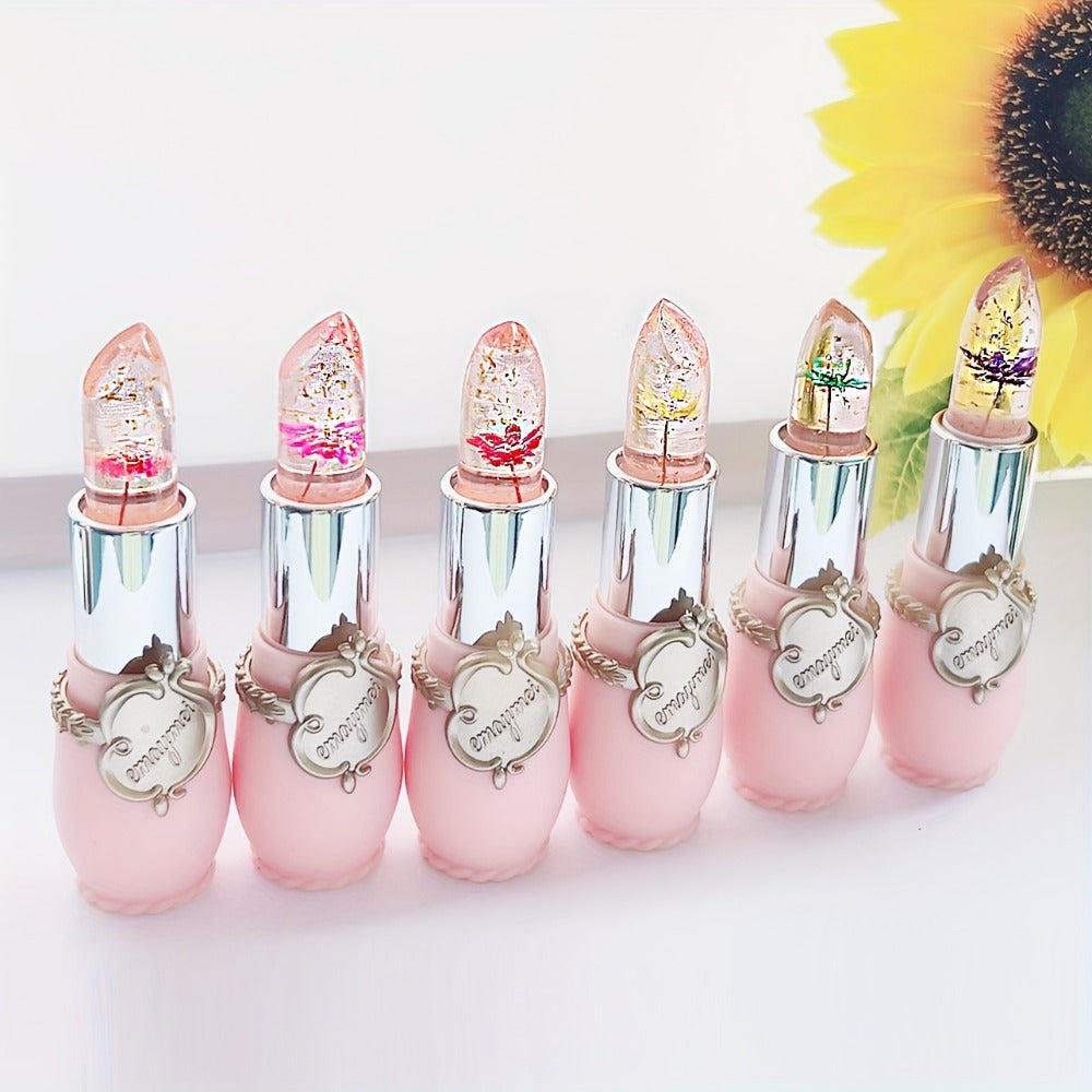 Lip Balm emaymei 6-Piece Flower Jelly Stick Set with Clear Gloss Texture and Pink Gift Box — image 7