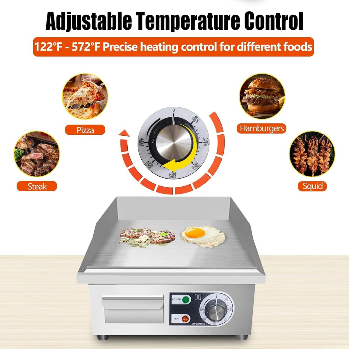Electric Flat Top Grill 14"/22", Commercial Teppanyaki Griddle, Non-Stick Cast Iron Cooking Surface — image 3