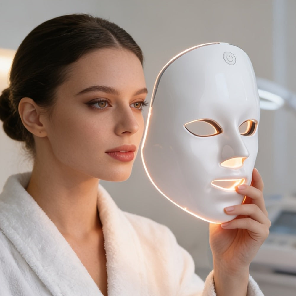 LED Light Therapy Facial Mask Device 7 Color Photon Skin Rejuvenation Face Care Beauty Tool for Entryways, Bedrooms and Livin