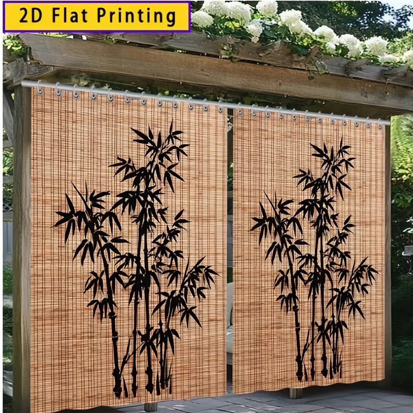 Blackout Curtains Chinese Bamboo Pattern Privacy Panels for Patio Balcony Garden Courtyard Tea Room Outdoor Indoor Minimalist