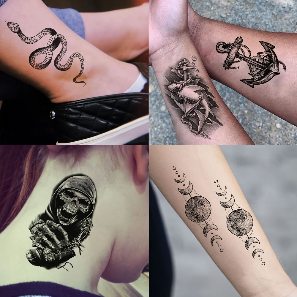 Temporary Tattoos, 71-Sheet Old School and Gothic Set with Tiger, Wolf, Lion, Dragon, Skull and Floral Motifs — image 8