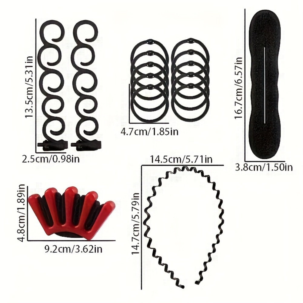51-Piece Hair Styling Tool Set Braiding Kit with Clips Donut Bun Maker Hair Pins Curlers Braid Accessories for Women Bridal W