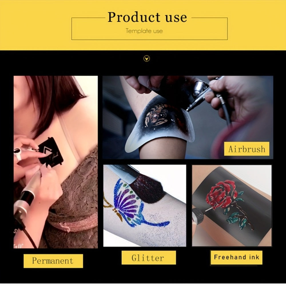 DIY Tattoo Stencils Set 12 Sheets Hollow Design Templates | Reusable Body Art Kit for Arm Ankle Ear Wrist | Waterproof Compat