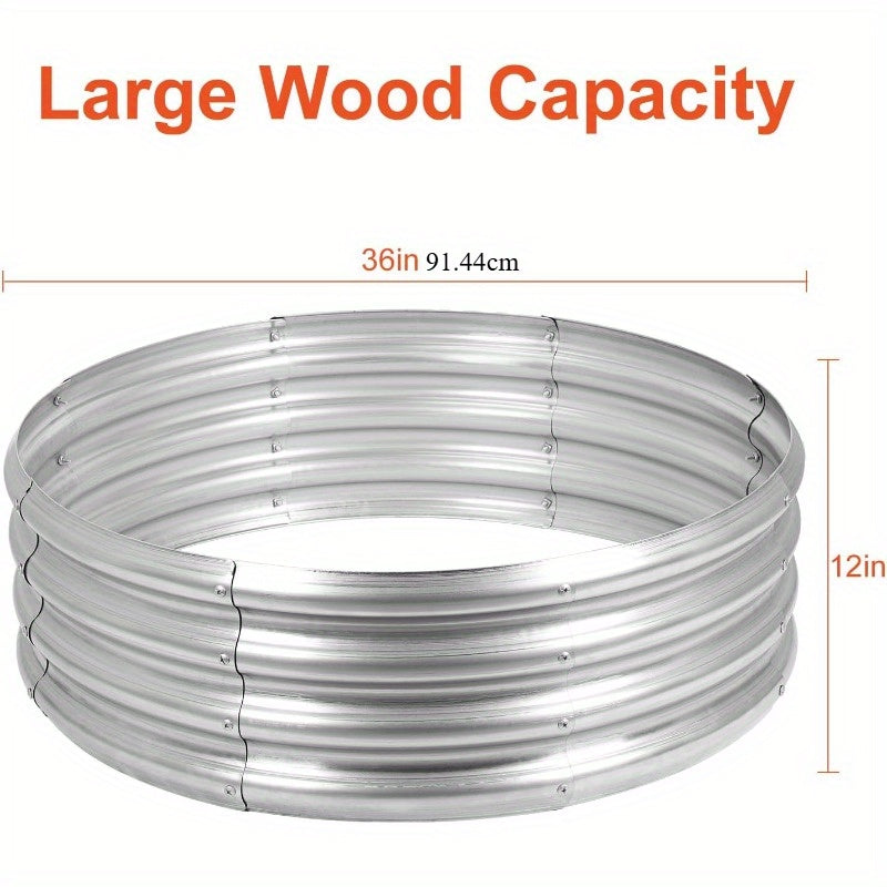 Fire Pit Ring in Galvanized Steel, Silver Wood-Burning Firepit Liner for Backyard Gatherings and Outdoor Camping — image 4