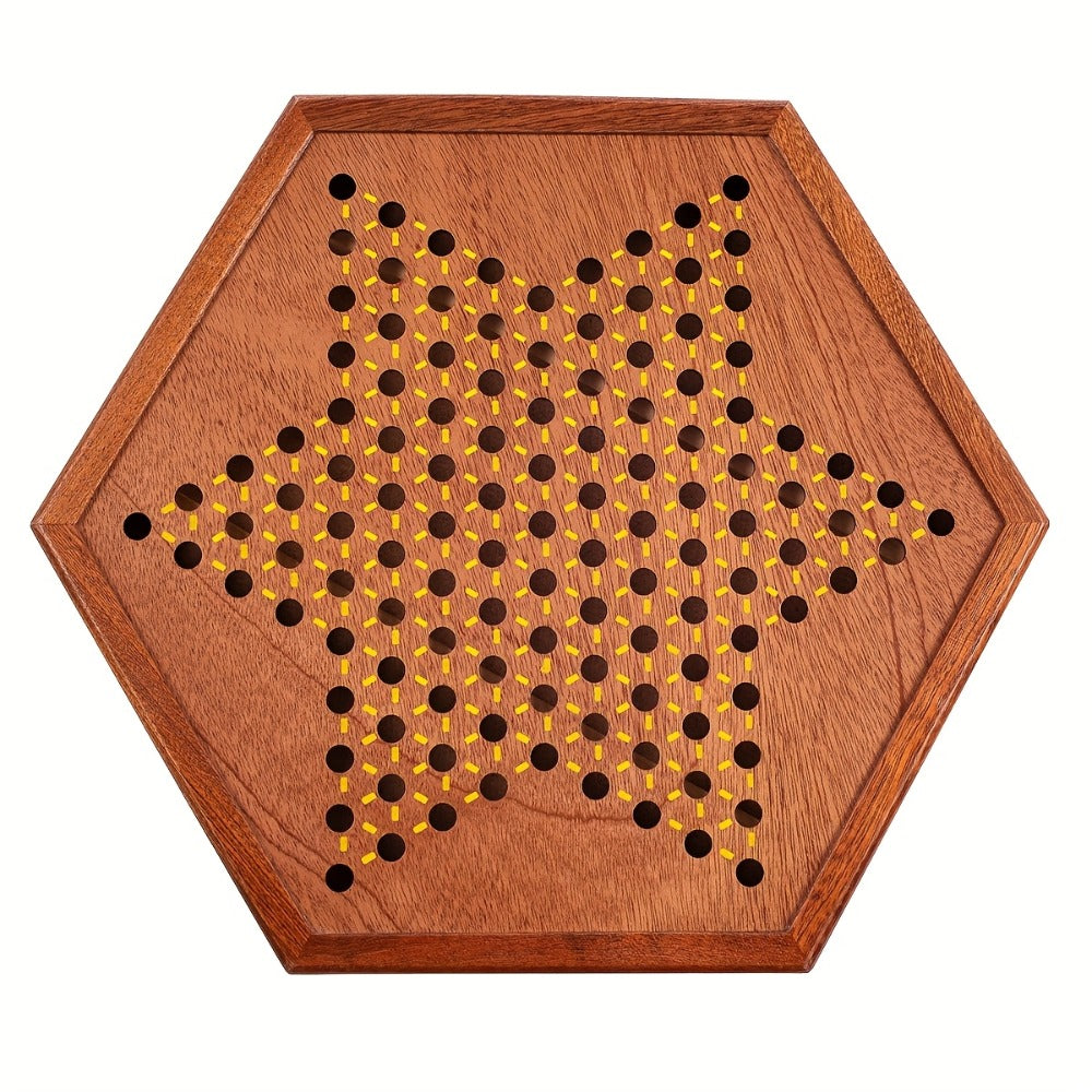 Deluxe Wooden Chinese Checkers Game Set 12.5 Inch Hexagonal Board with Storage Drawer 60 Acrylic Marbles — image 10