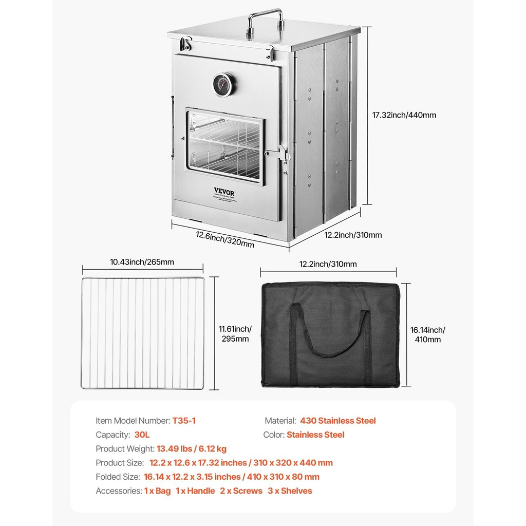 Camping Oven Portable Foldable 3-Tier Stainless Steel Outdoor Baking Oven with Grill Racks for Wood Stove BBQ Propane — image