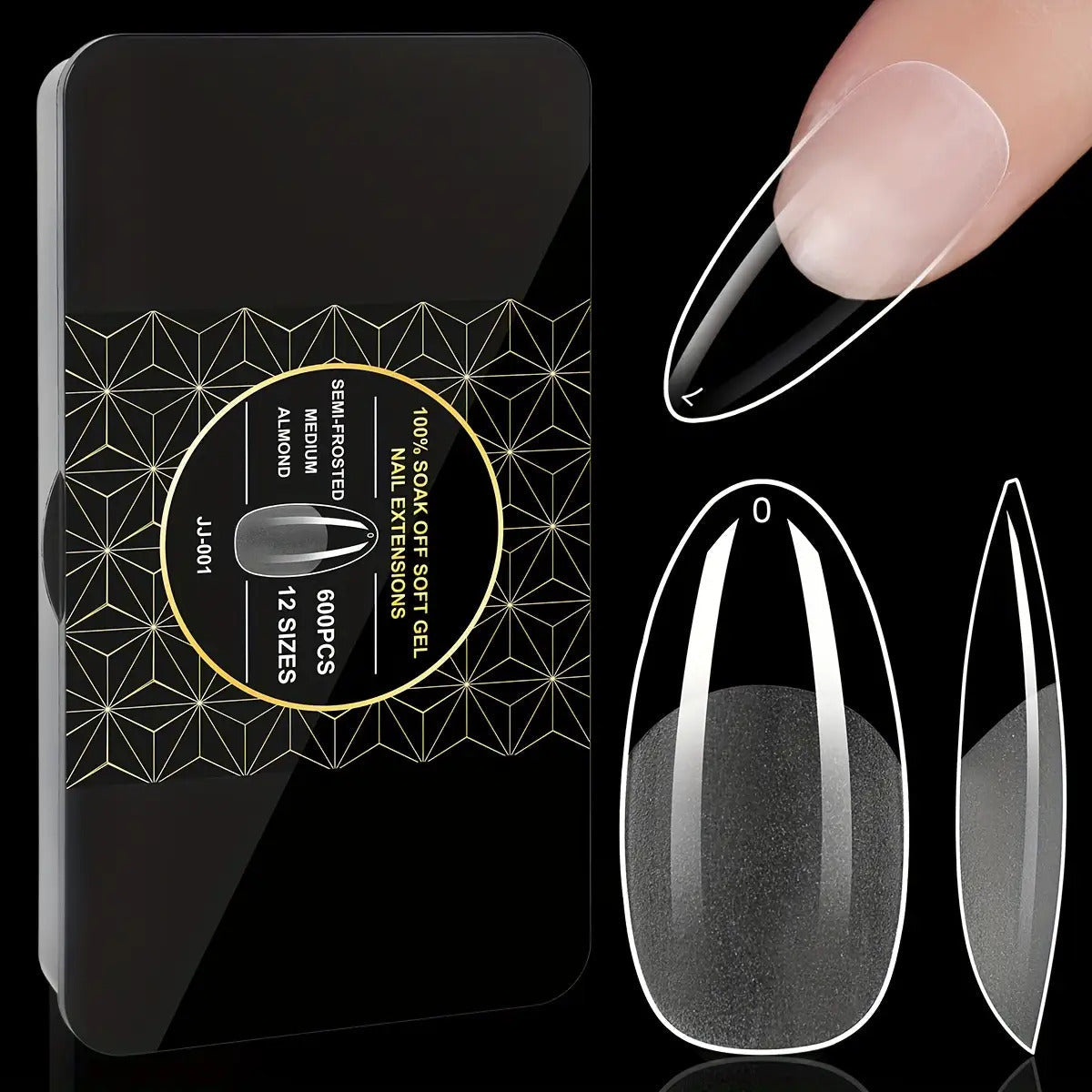 Gel Nail Tips 600 Pieces Clear Crystal Full Cover Nail Extensions – Almond Oval Coffin Stiletto Square Short Medium Long Soft