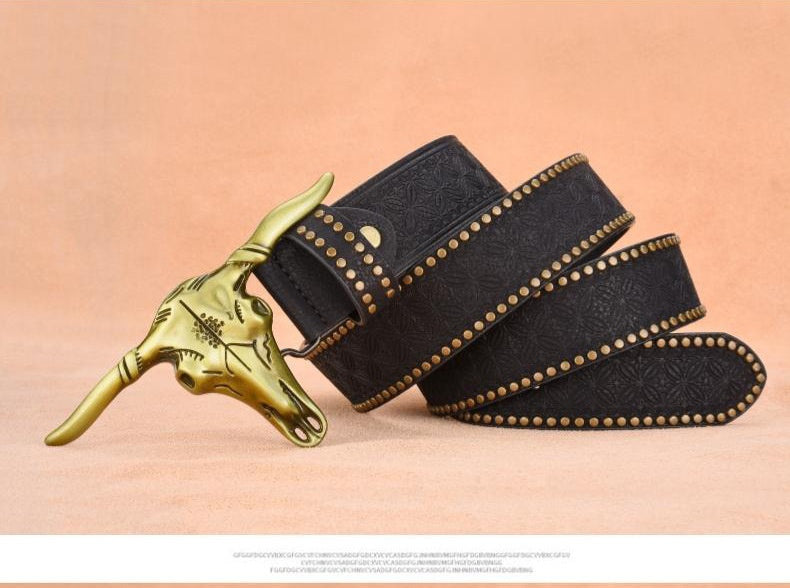 Cowhide Leather Belt For Men With Embossed Rivets