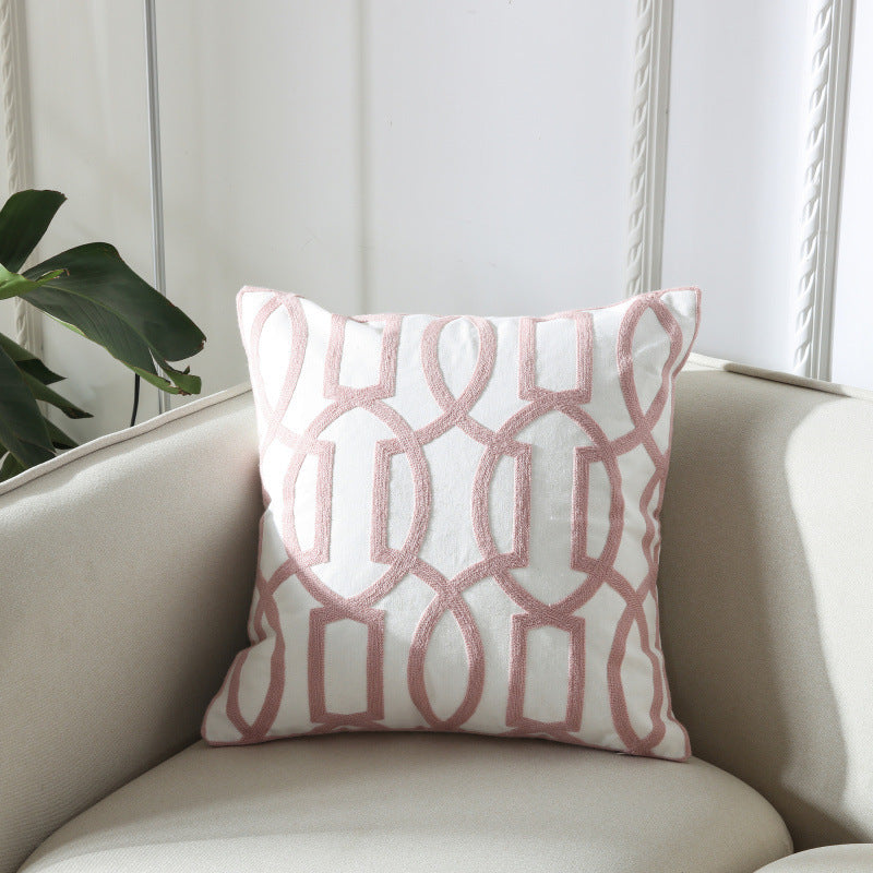 Simple Geometric Embroidery Couch Pillow Featured Embroidered Cushion