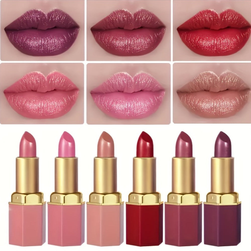 Lipstick Set, Vivid Veu 6-Piece Glossy Cream Bullet Collection with Pink, Rose, Berry and Mauve Colors — image 4