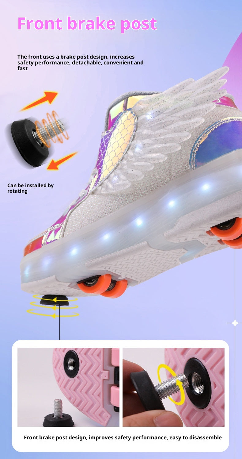 Children's Double-wheel Deformed Wings LED Luminous Rollerskate