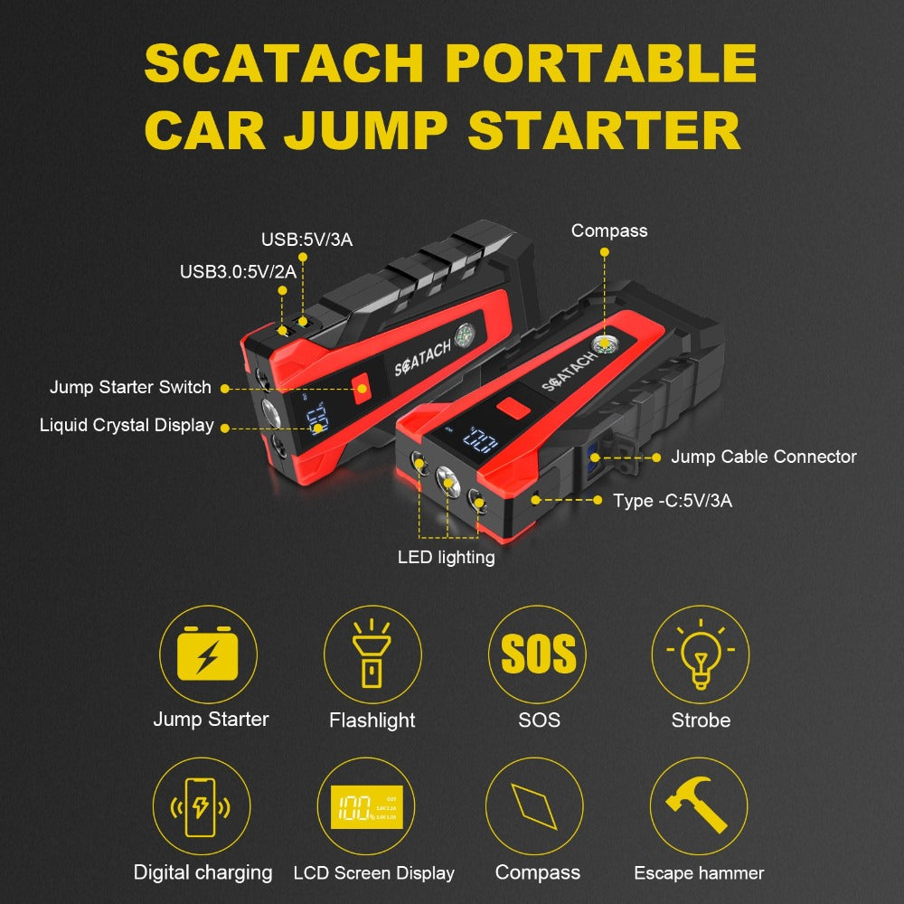 12V Jump Starter with Scatach-011 Base Model or Q27B Start-and-Inflation Package, Digital Display and Clamps — image 11