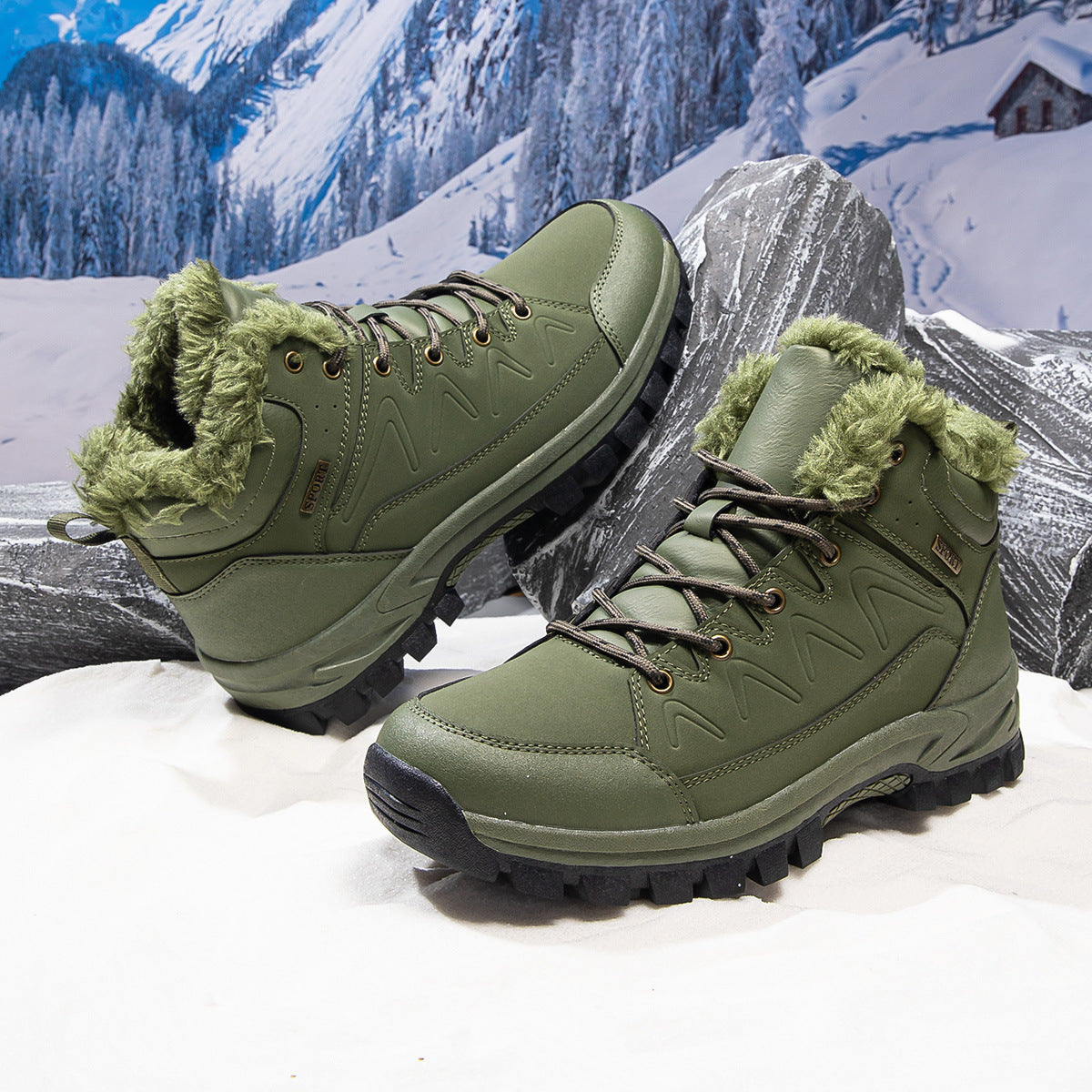 Mens Plus-Size High-Top Fleece-Lined Thermal Cotton Shoes