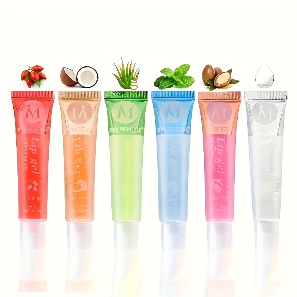 Lip Oil Set 12 Piece Clear Lip Gloss Plant Squalene Plumping with VE Rosehip Argan Mint Aloe, for Makeup, Travel and Everyday