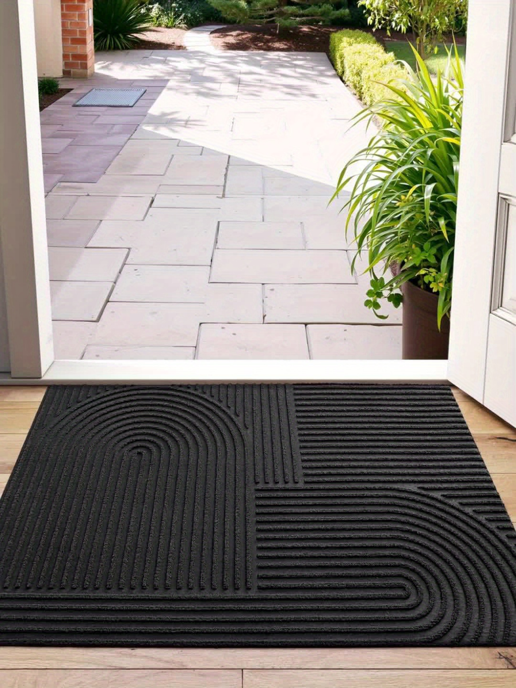 Time Arc Door Mat with Geometric Groove Pattern in Black, Gray or Brown and Two Rectangular Sizes — image 15