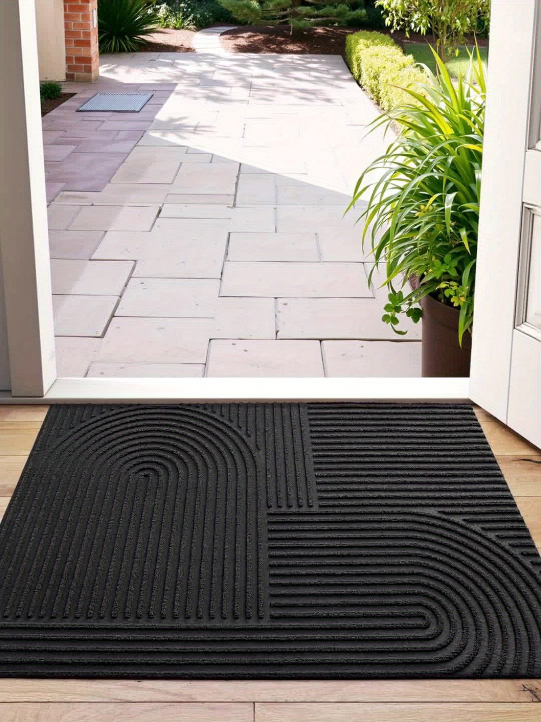 Time Arc Door Mat with Geometric Groove Pattern in Black, Gray or Brown and Two Rectangular Sizes — image 15