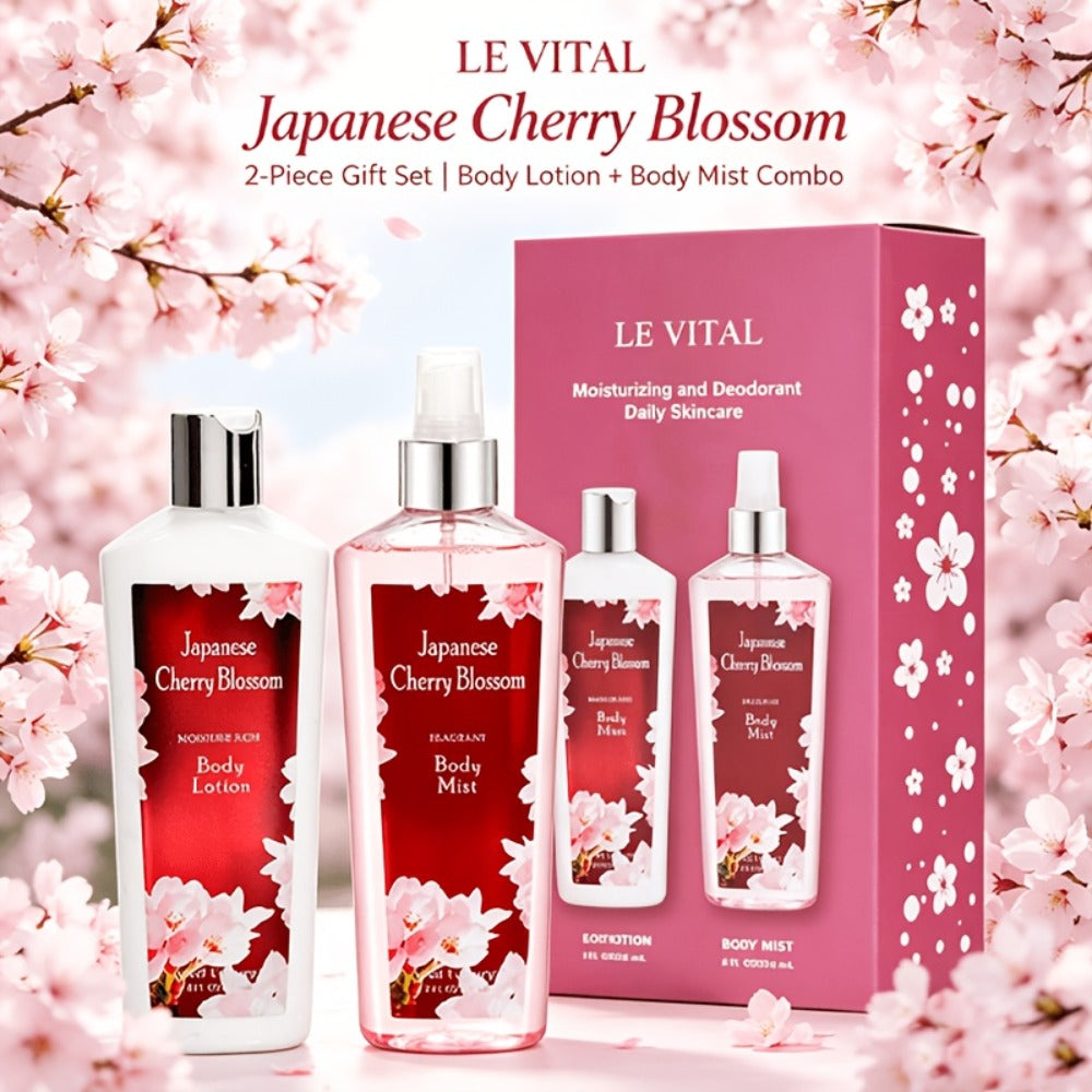 Cherry Blossom Gift Set for Women Body Lotion and Body Mist Japanese Sakura Fragrance Moisturizing Softening Skin Care Set — 