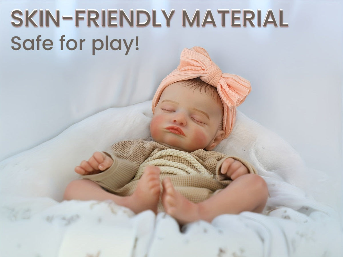 Reborn Baby Doll 20-Inch Sleeping Soft Cloth Body with Striped Outfit, Bow Headband and Feeding Accessories — image 11