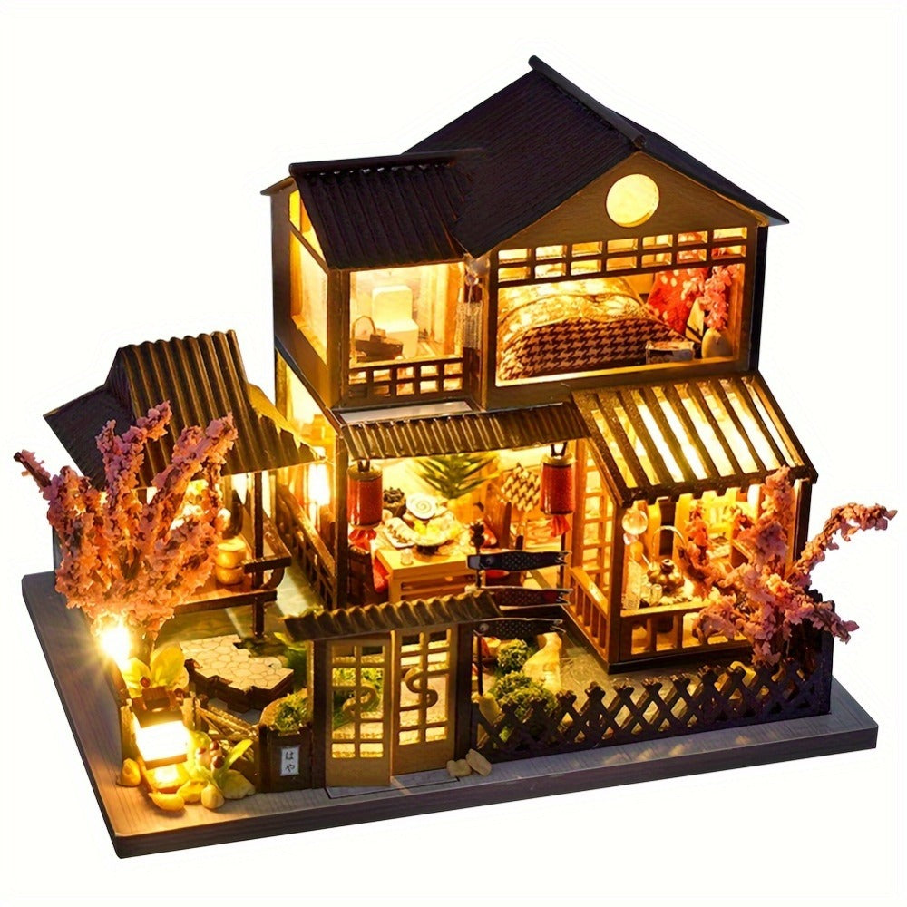 DIY Miniature Dollhouse Kit Sakura Garden Japanese Style, Wooden Tiny House with Tatami Flooring & Furniture — image 4