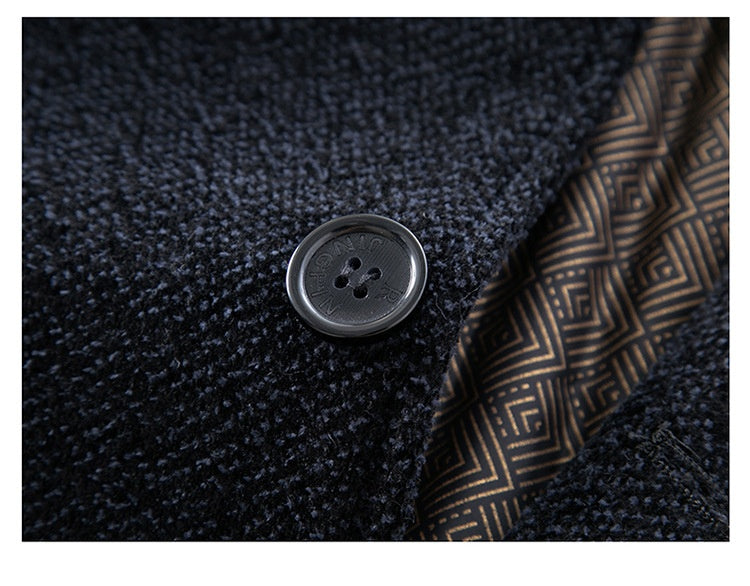 Temperament Lapel With Velvet Men's Woolen Coat