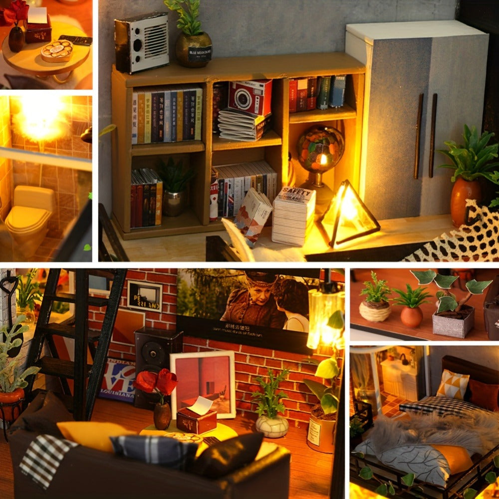 DIY Dollhouse Kit 2 Story with Dust Cover, Handmade Miniature House Model with Furniture Parts, No Glue No Batteries — image 